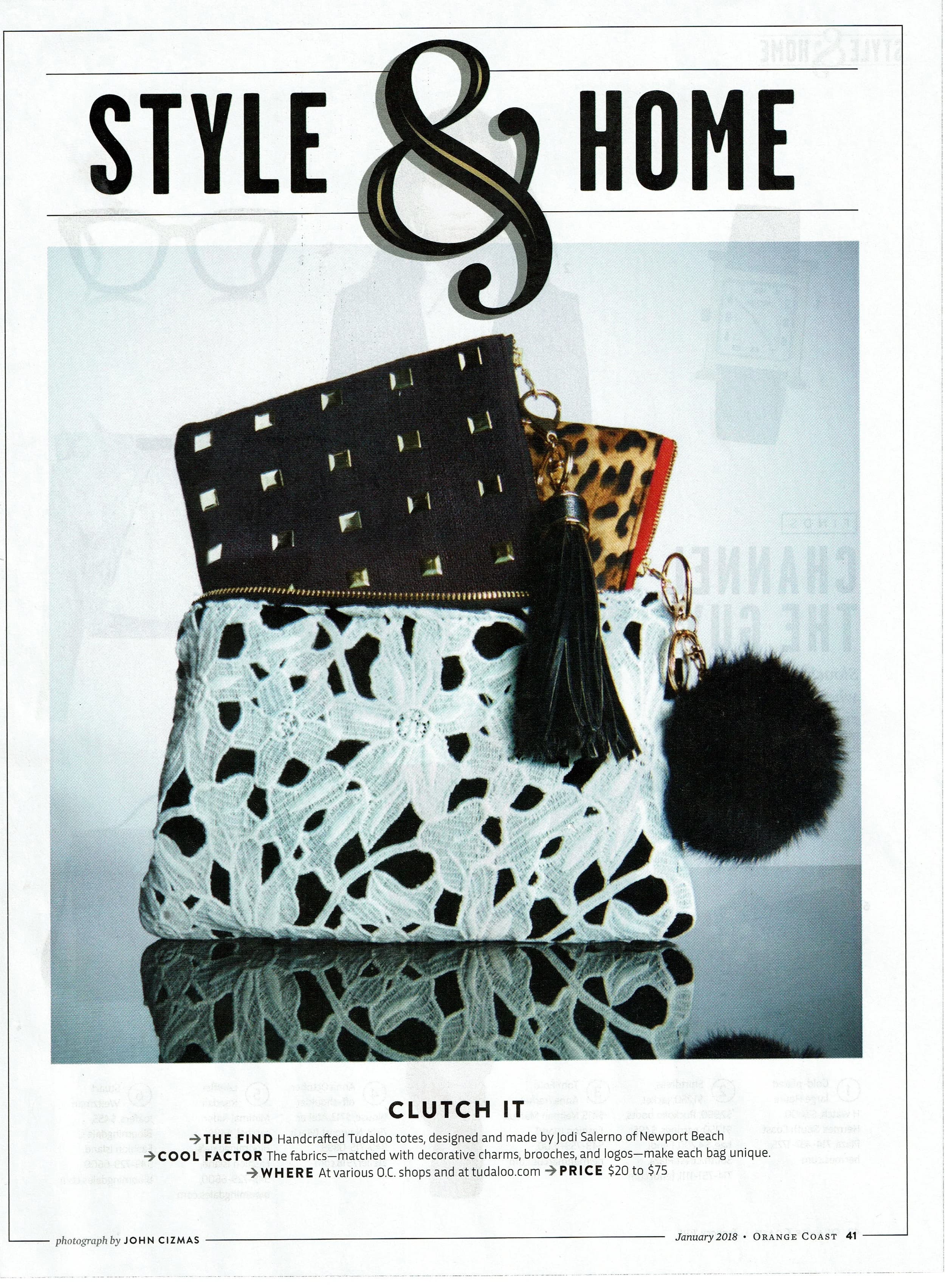 Style & Home Magazine feature on Tudaloo, 'Clutch It', Orange Coast