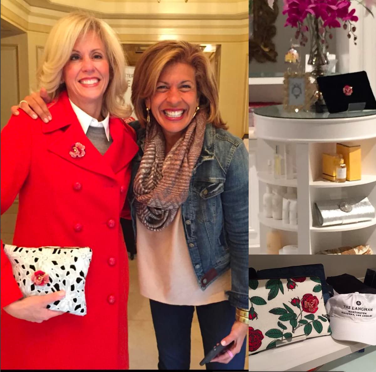 Jodi Salerno with Hoda Kotb, holding a Tudaloo Rose Tote clutch